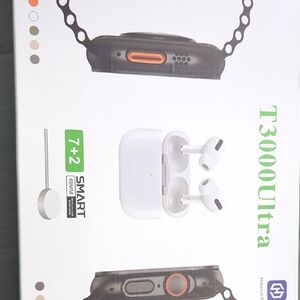 T3000Ultra White True Wireless Earbuds with Charging Case And Smart Watch